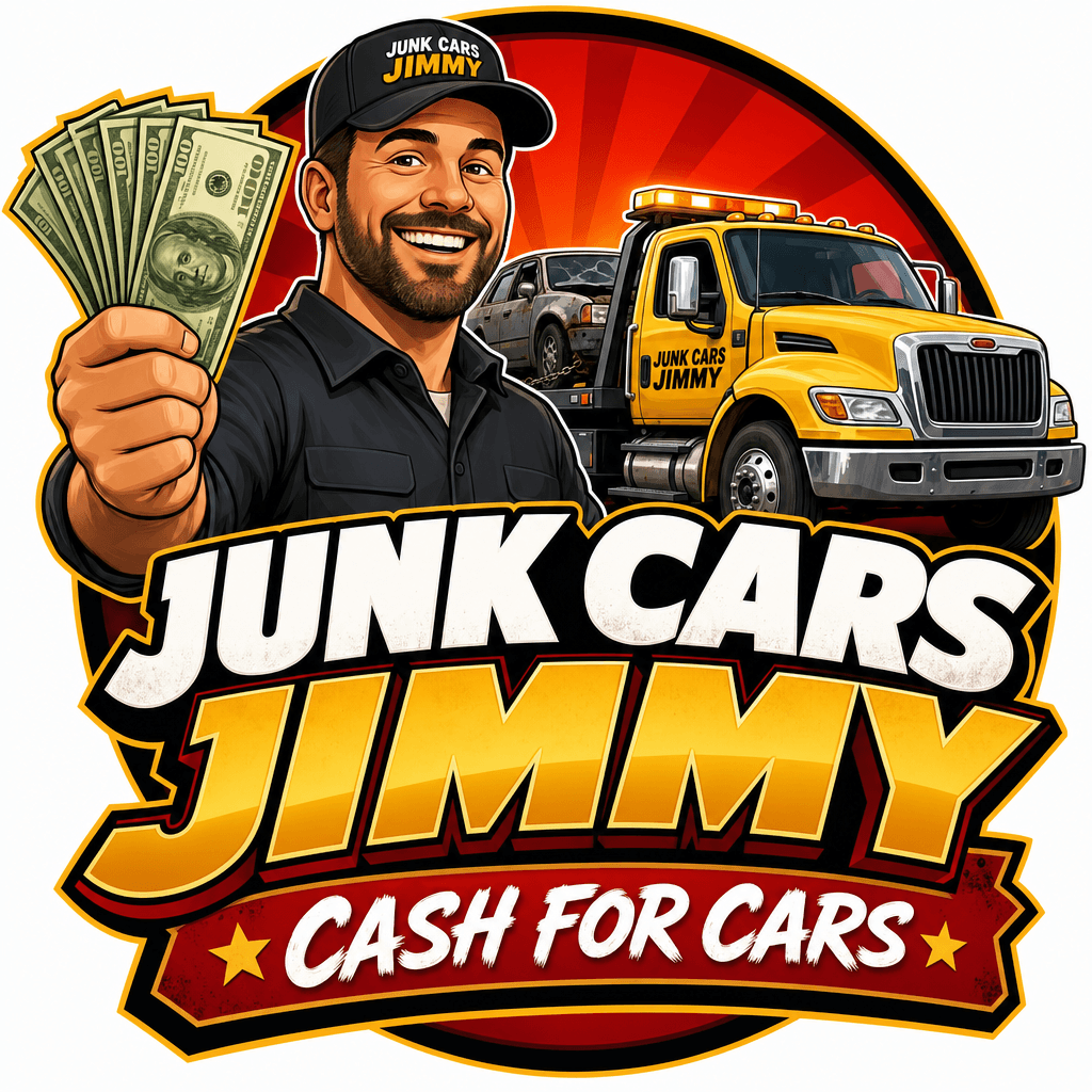 Junk Cars Jimmy man-with-cash and yellow truck illustration